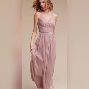 NWT BHLDN‎ Hitherto Anthropologie Fleur Blush Pink Bridesmaid Maxi Dress Gown